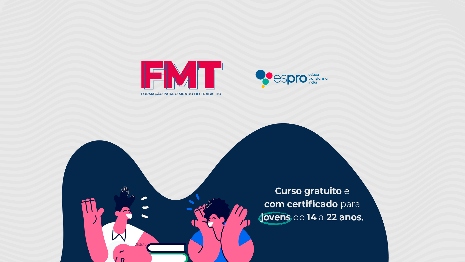 Arte gráfica, bonecos humanos conversando lado a lado. Legenda destancando Formação para o mundo do trabalho