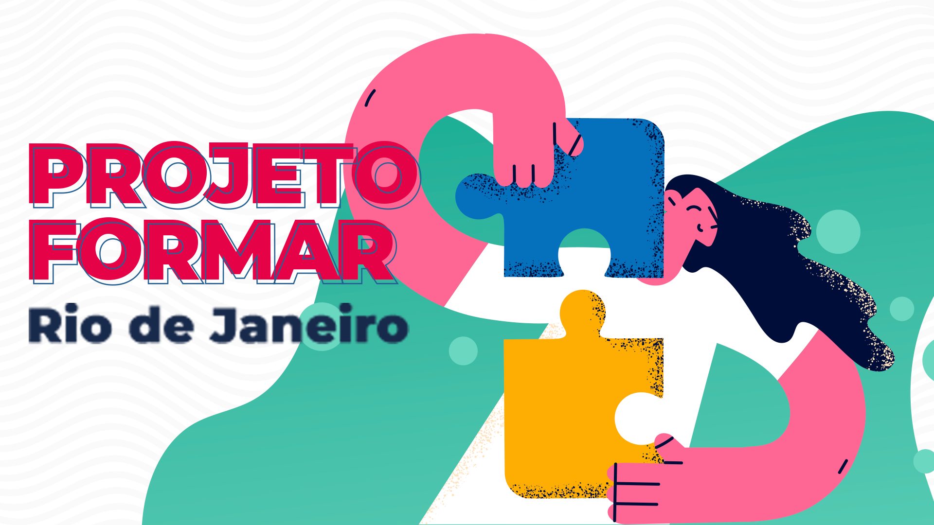 arte gráfica de um boneco humano ssegundado duas peças de quebra cabeças e legenda de destaque par Projeto Formar Rio de Janeiro